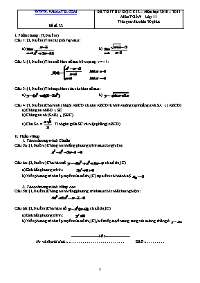 Đề thi thử học kỳ II môn Toán Lớp 11 - Năm học 2010-2011 - Đề số 22 (Có đáp án)